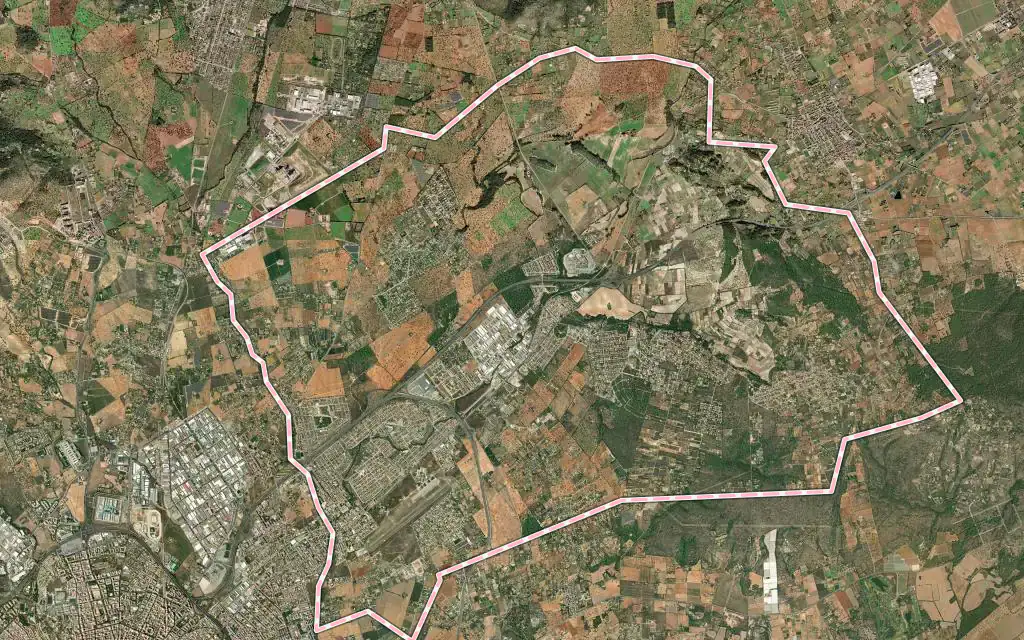 Vista satélite de Marratxí con su contorno administrativo