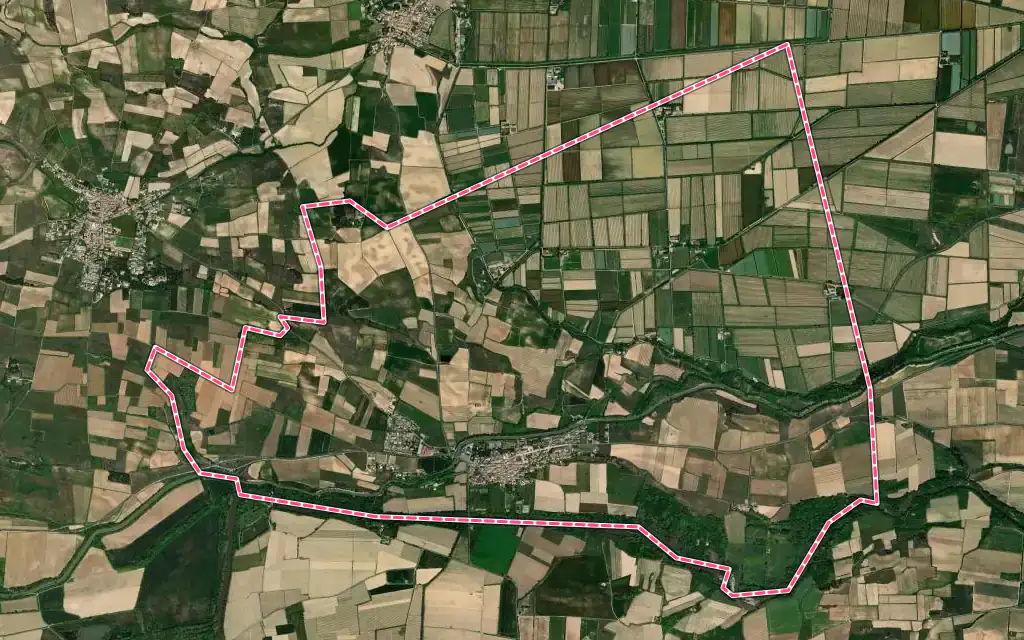 Vue satellite de Marseillette avec ses contours administratifs
