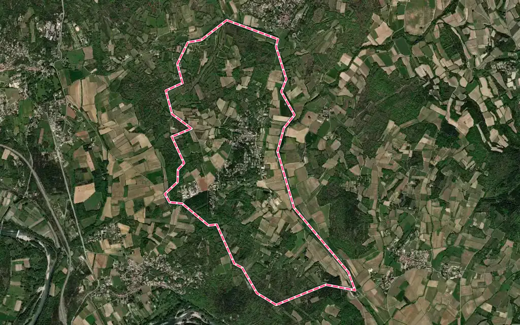 Vue satellite de Martignargues avec ses contours administratifs