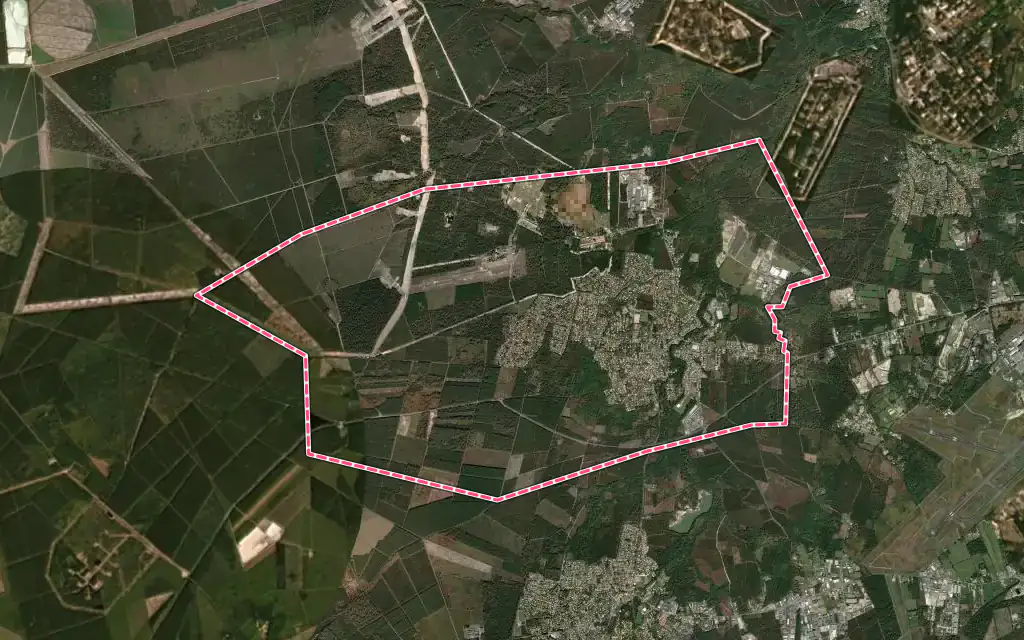 Vue satellite de Martignas-sur-Jalle avec ses contours administratifs