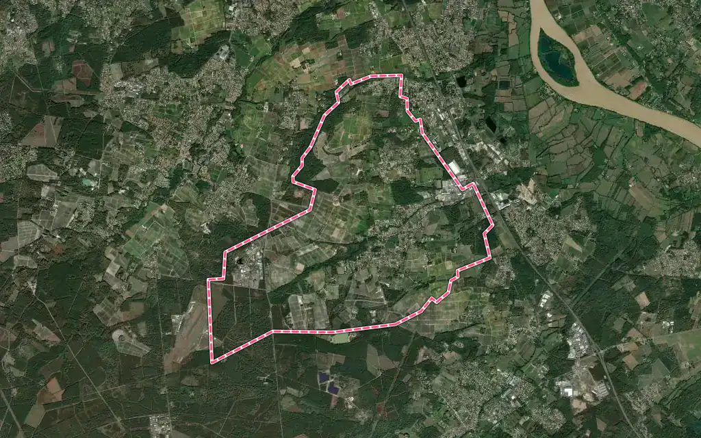 Vue satellite de Martillac avec ses contours administratifs