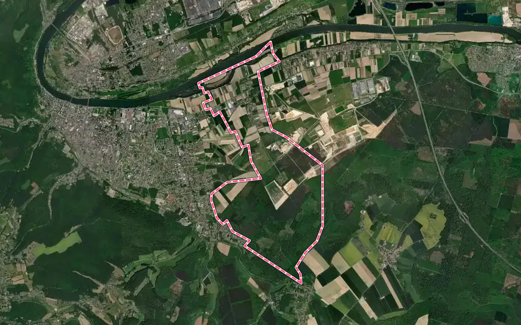 Vue satellite de Martot avec ses contours administratifs