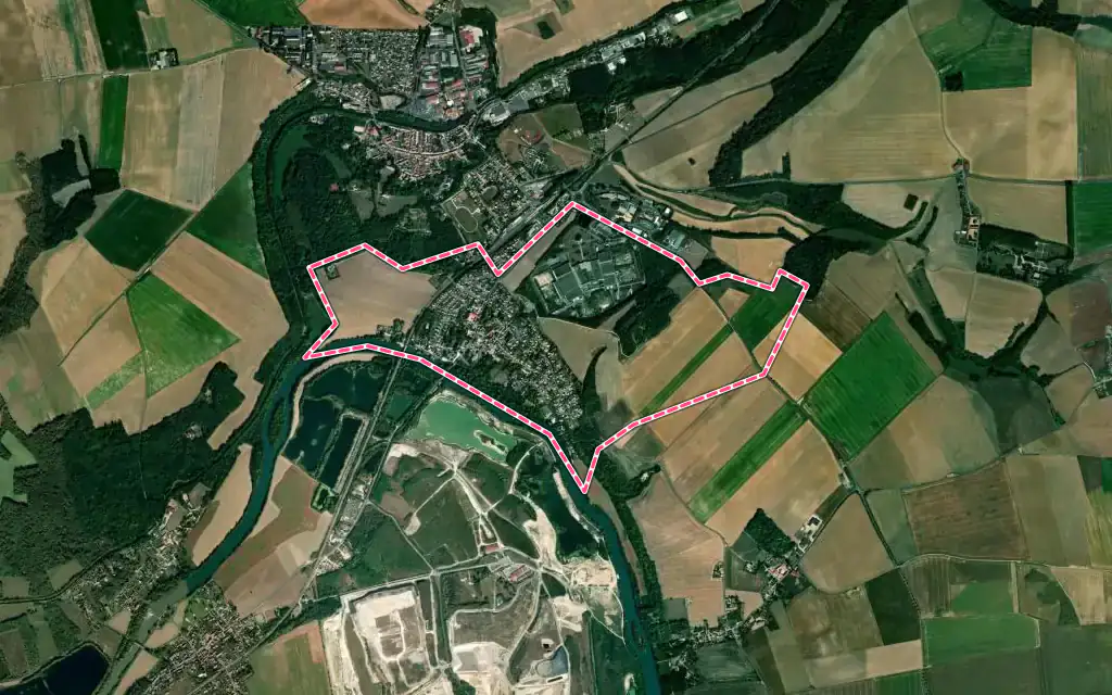 Vue satellite de Mary-sur-Marne avec ses contours administratifs