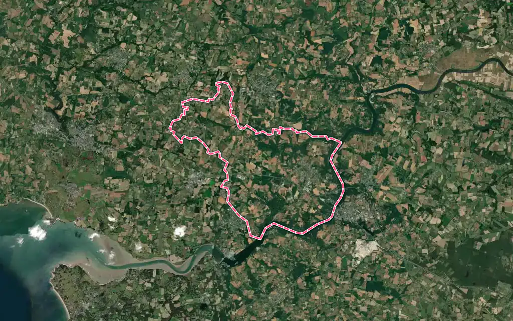 Vue satellite de Marzan avec ses contours administratifs