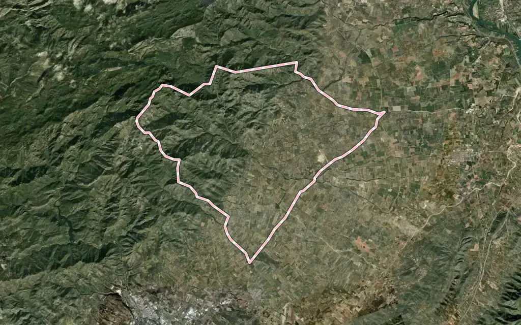 Vista satélite de Mas de Barberans con su contorno administrativo