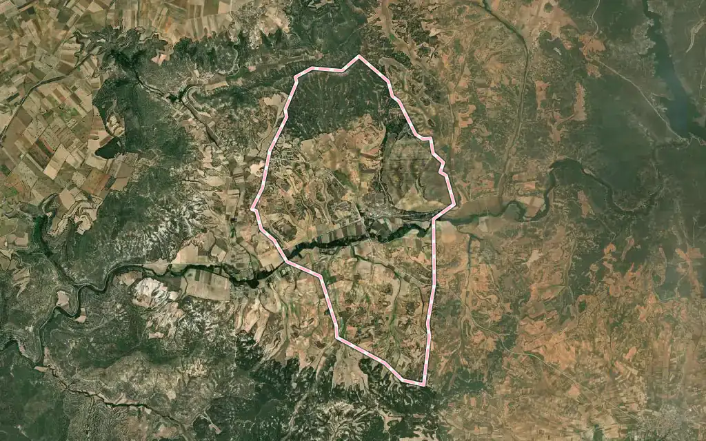 Vista satélite de Masegoso de Tajuña con su contorno administrativo