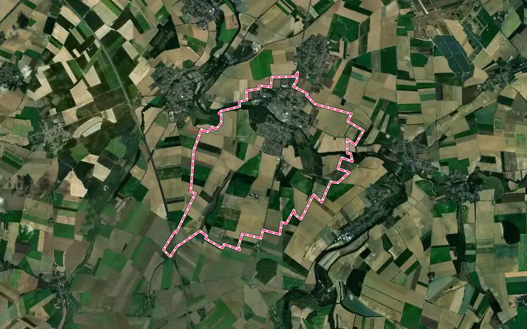 Vue satellite de Masnières avec ses contours administratifs