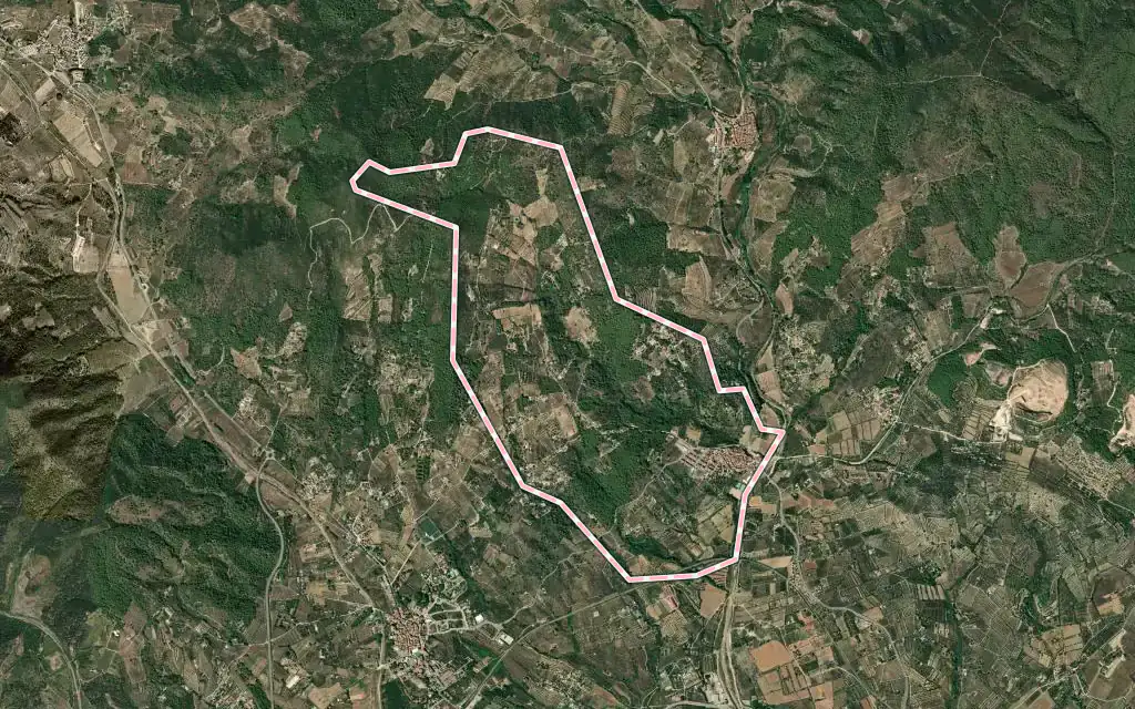 Vista satélite de Maspujols con su contorno administrativo