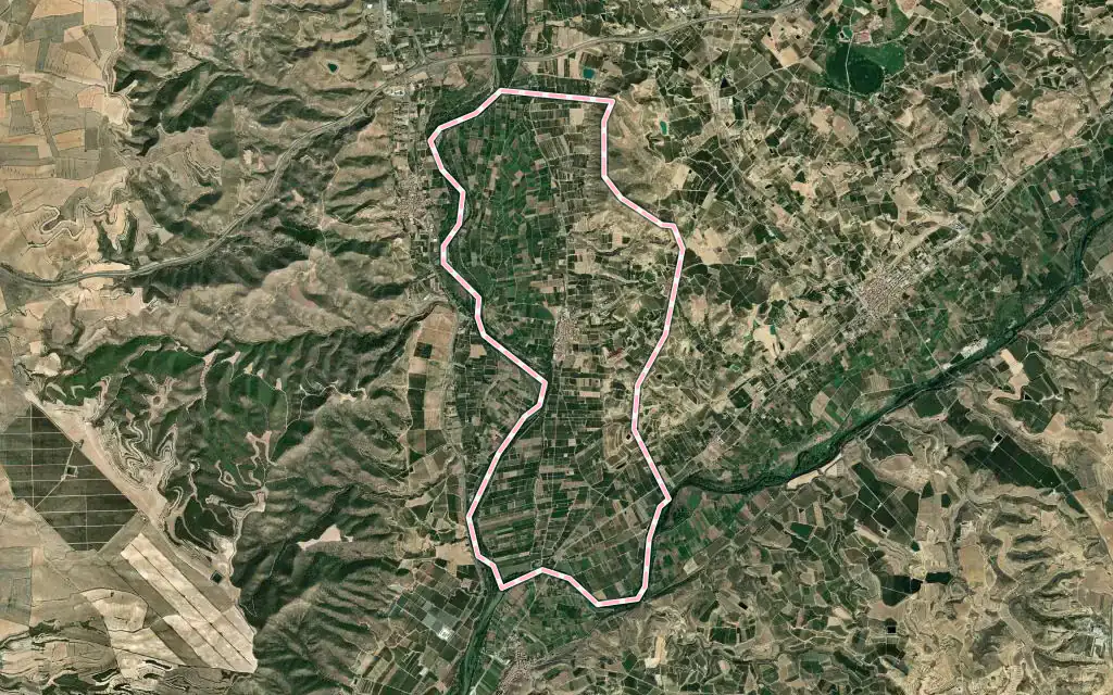 Vista satélite de Massalcoreig con su contorno administrativo