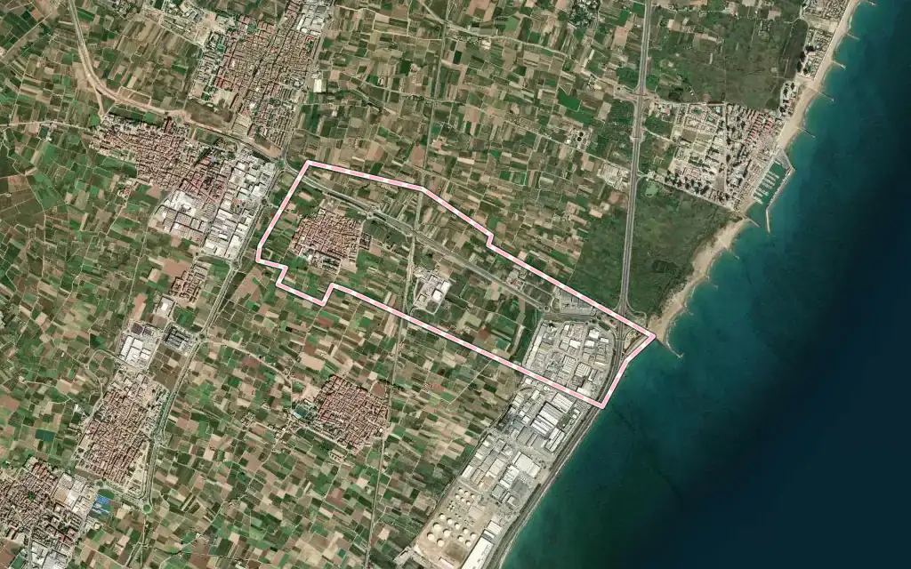Vista satélite de Massalfassar con su contorno administrativo