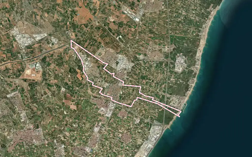 Vista satélite de Massamagrell con su contorno administrativo