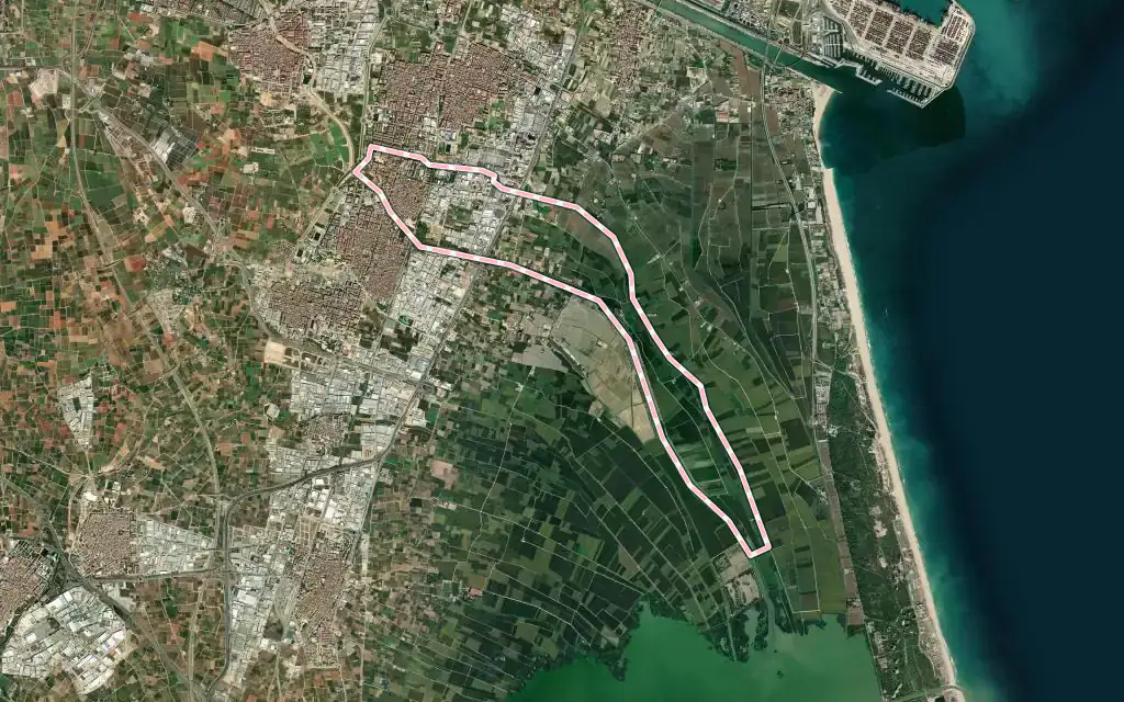 Vista satélite de Massanassa con su contorno administrativo