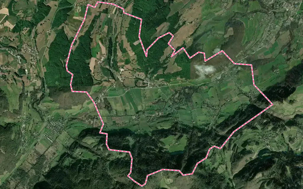Vue satellite de Massieu avec ses contours administratifs