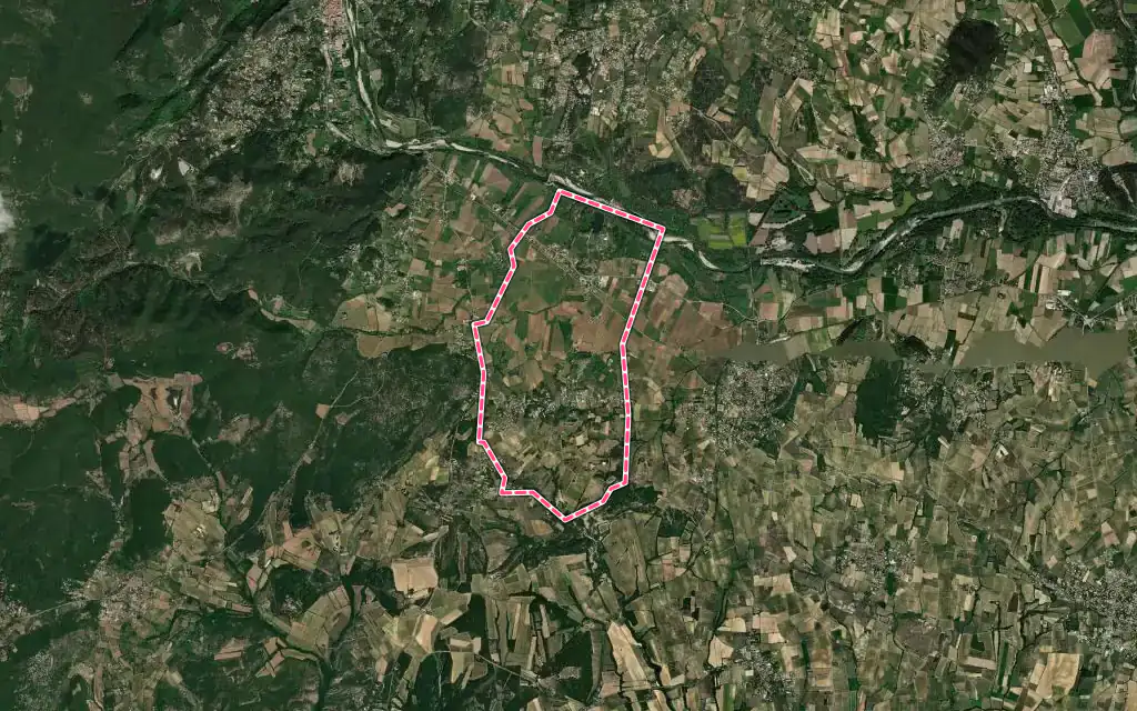 Vue satellite de Massillargues-Attuech avec ses contours administratifs