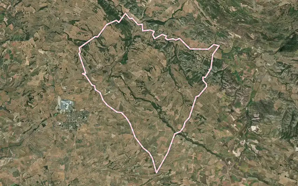 Vista satélite de Massoteres con su contorno administrativo