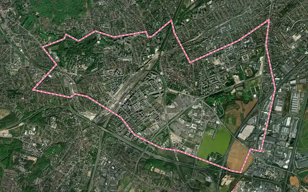 Vue satellite de Massy avec ses contours administratifs