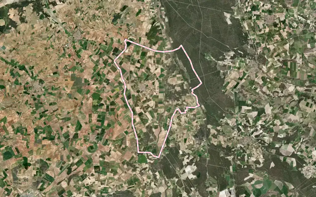 Vista satélite de Matapozuelos con su contorno administrativo