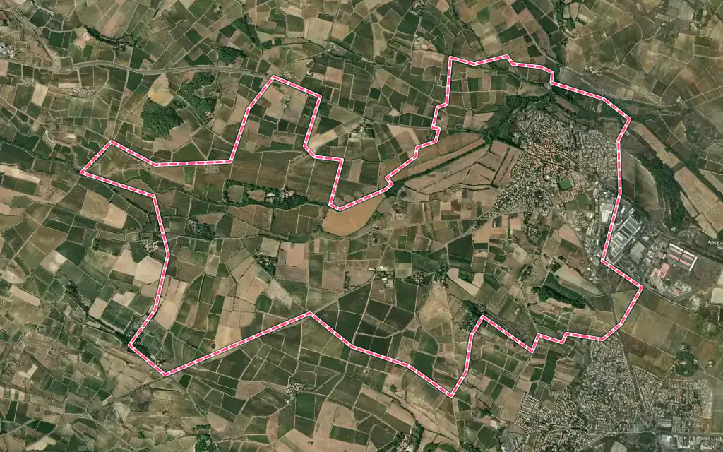 Vue satellite de Maureilhan avec ses contours administratifs