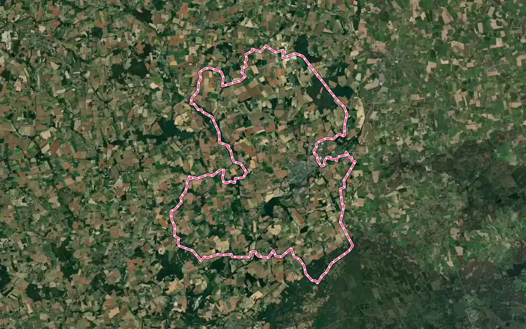 Vue satellite de Mauron avec ses contours administratifs