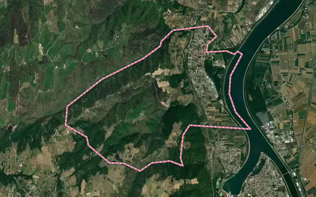 Vue satellite de Mauves avec ses contours administratifs