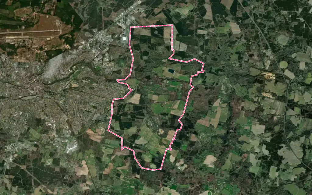 Vue satellite de Mazerolles avec ses contours administratifs