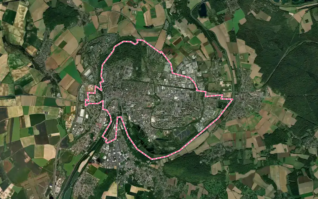 Vue satellite de Meaux avec ses contours administratifs