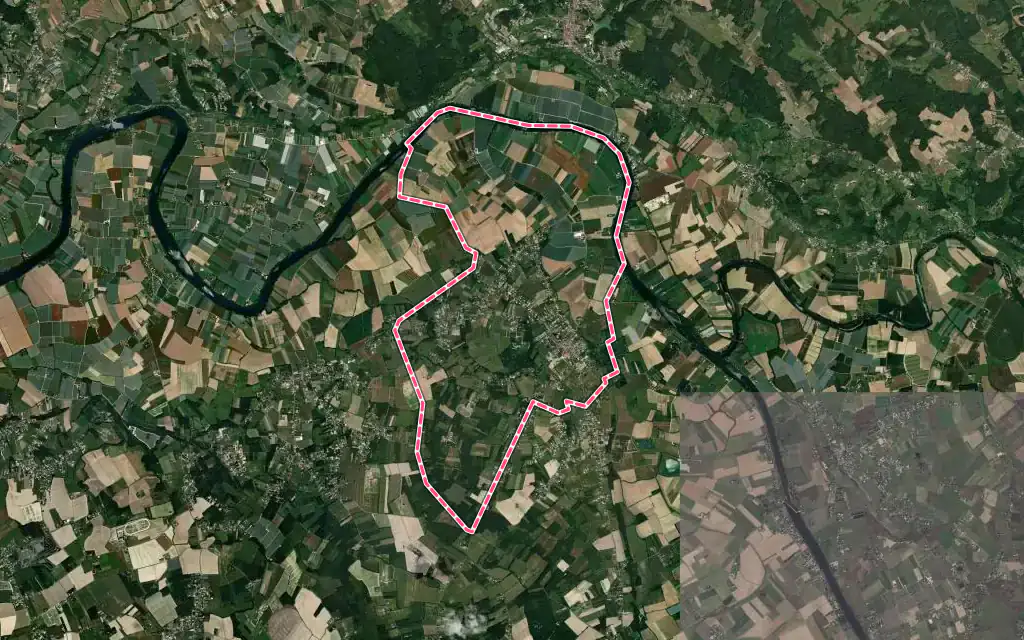 Vue satellite de Meauzac avec ses contours administratifs