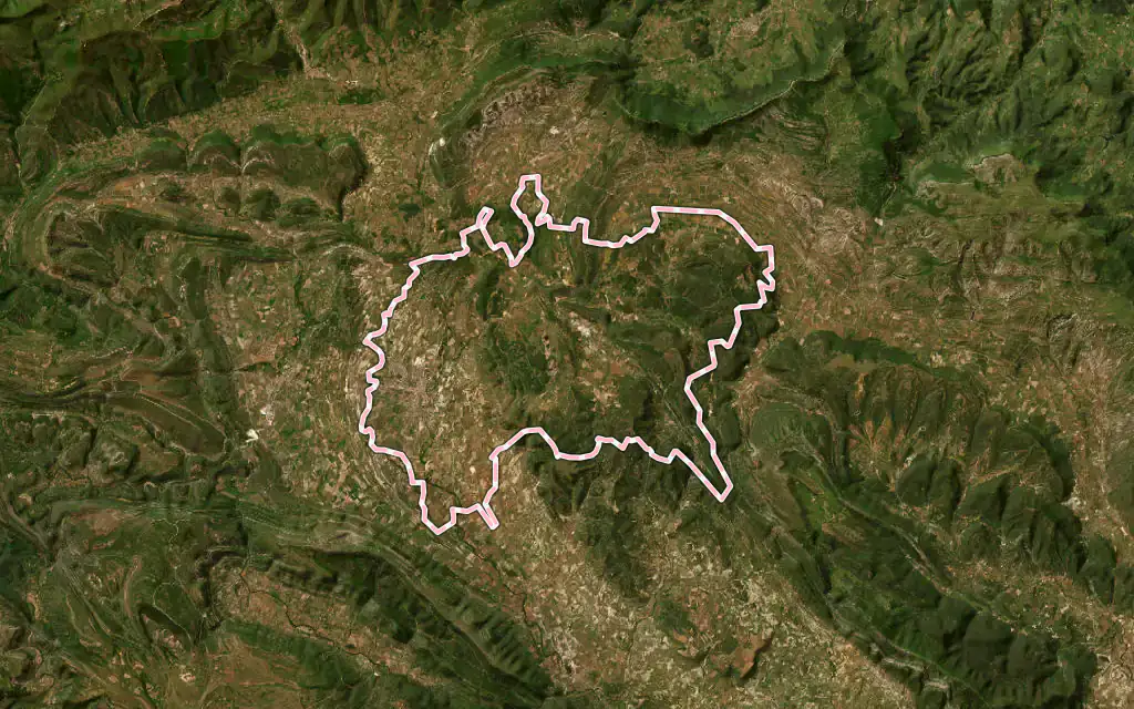 Vista satélite de Medina-de-Pomar con su contorno administrativo