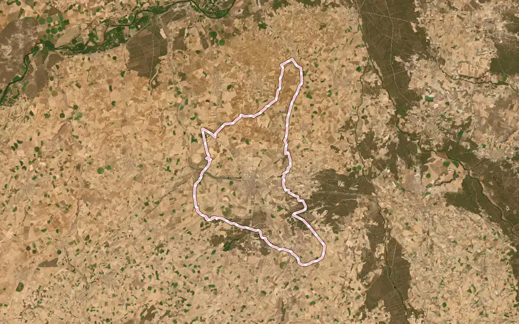 Vista satélite de Medina del Campo con su contorno administrativo