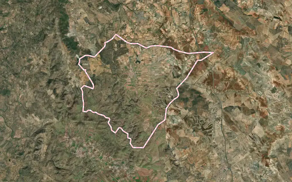 Vista satélite de Medina de las Torres con su contorno administrativo