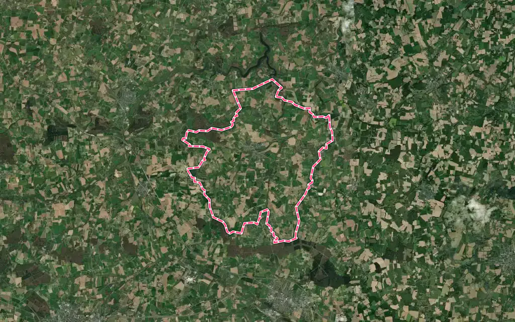 Vue satellite de Médréac avec ses contours administratifs