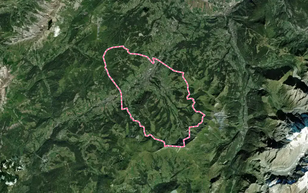 Vue satellite de Megève avec ses contours administratifs