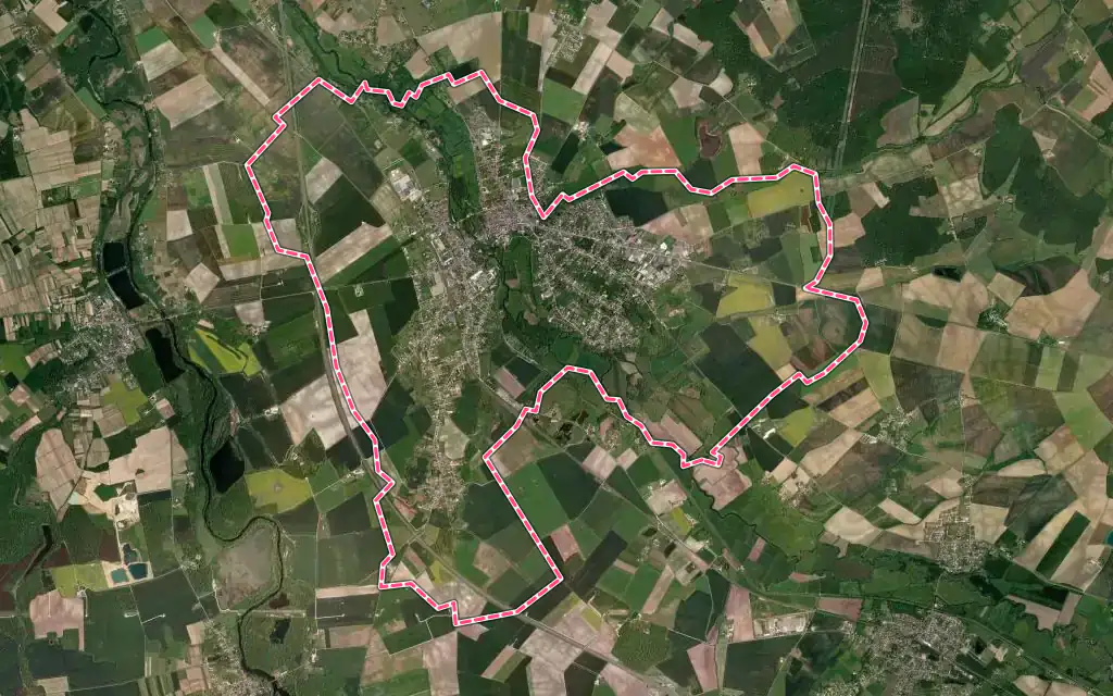 Vue satellite de Mehun-sur-Yèvre avec ses contours administratifs