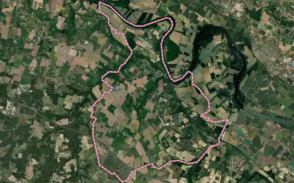 Vue satellite de Meilhan-sur-Garonne avec ses contours administratifs