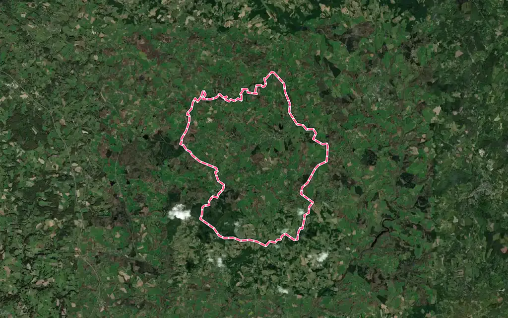 Vue satellite de Meilhards avec ses contours administratifs