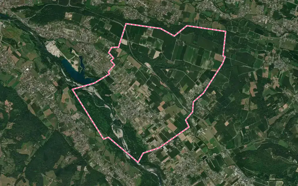 Vue satellite de Meillon avec ses contours administratifs