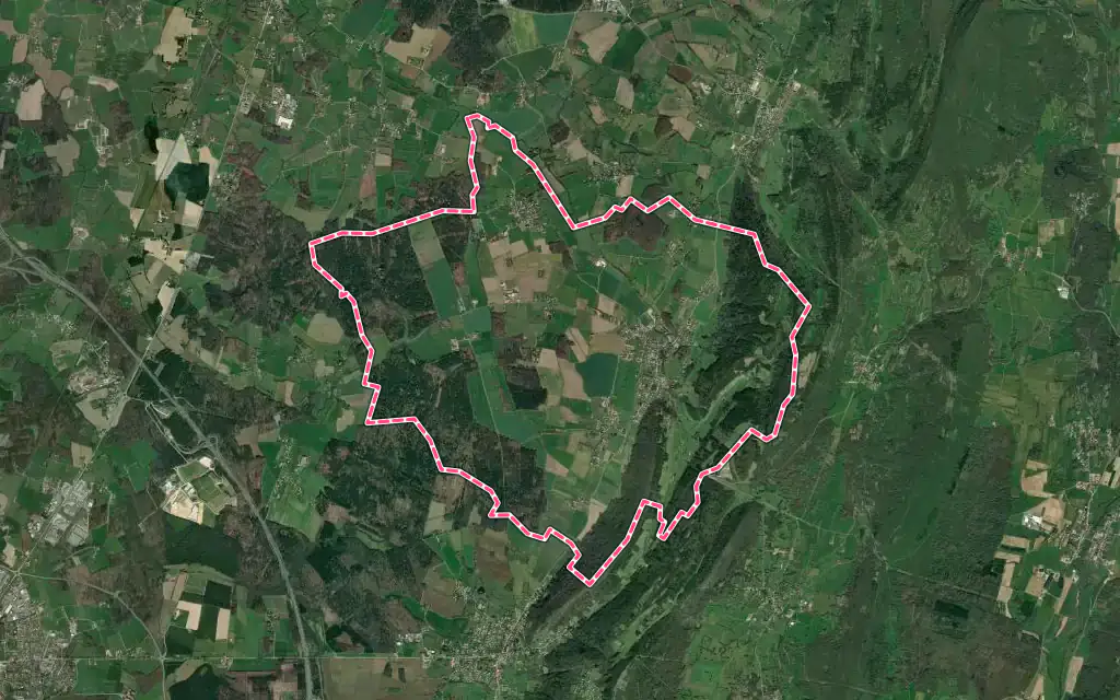 Vue satellite de Meillonnas avec ses contours administratifs