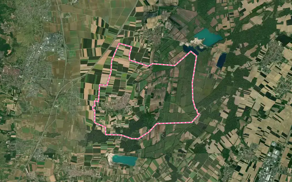 Vue satellite de Meistratzheim avec ses contours administratifs