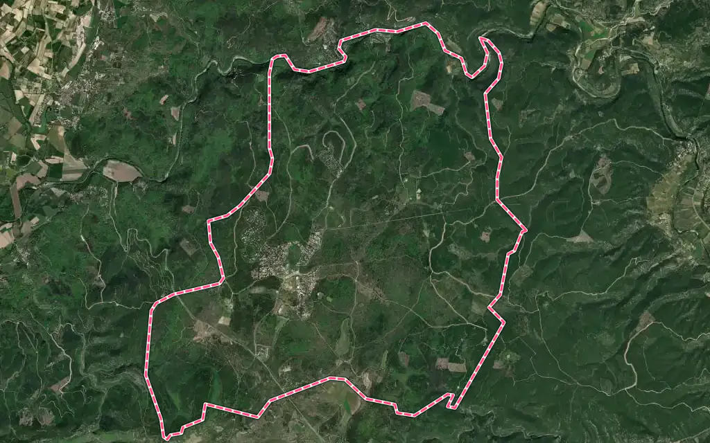 Vue satellite de Méjannes-le-Clap avec ses contours administratifs
