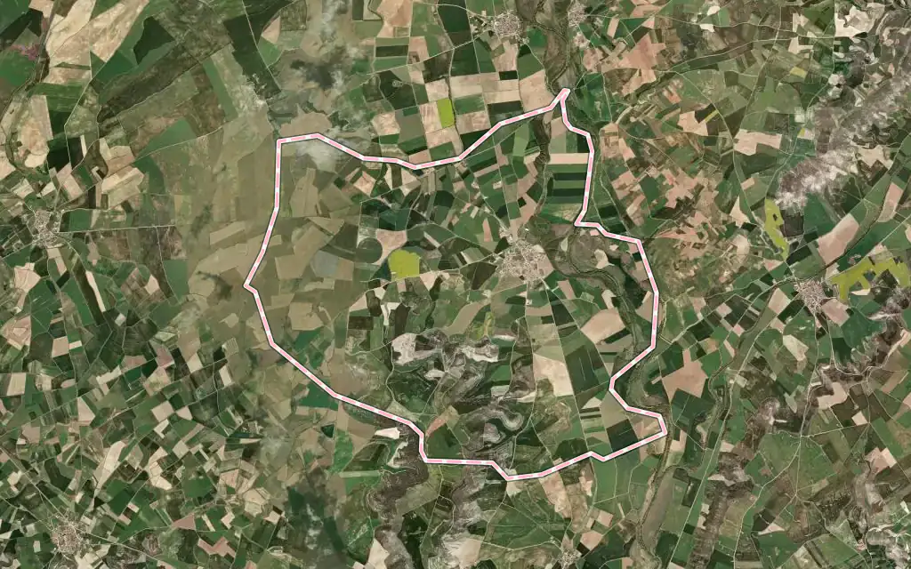 Vista satélite de Melgar de Yuso con su contorno administrativo