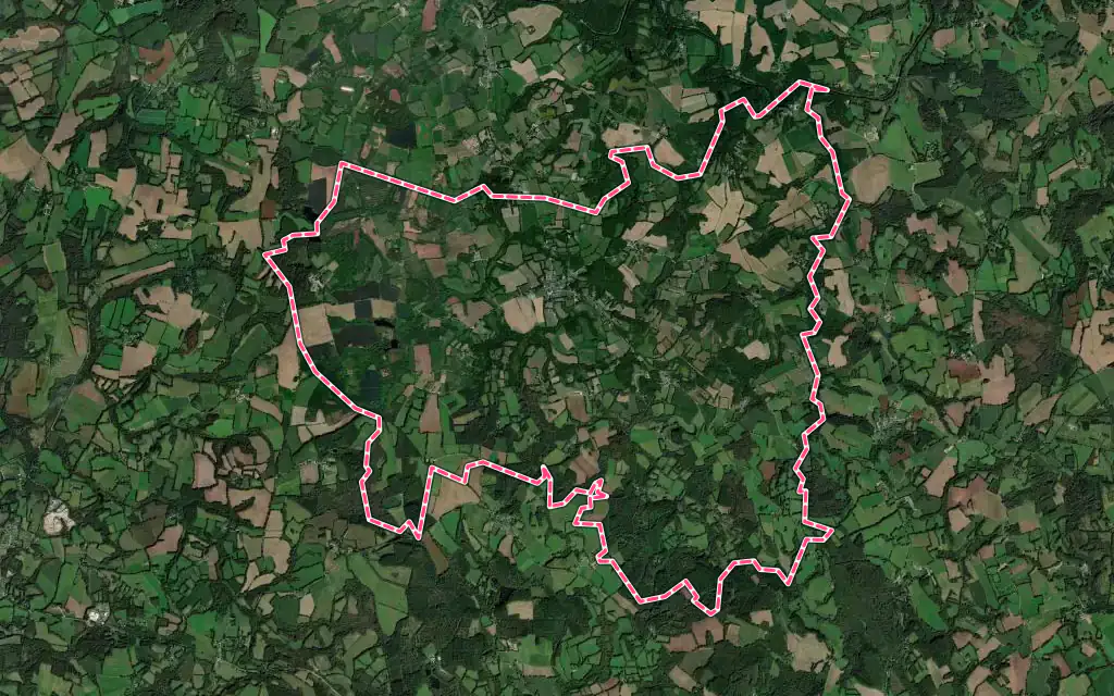 Vue satellite de Mellionnec avec ses contours administratifs