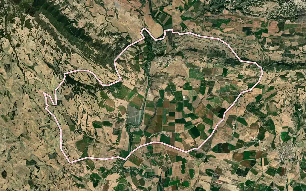Vista satélite de Mendigorria con su contorno administrativo