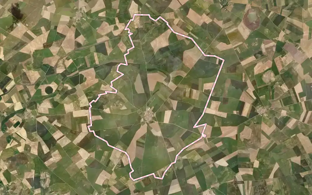 Vista satélite de Meneses de Campos con su contorno administrativo