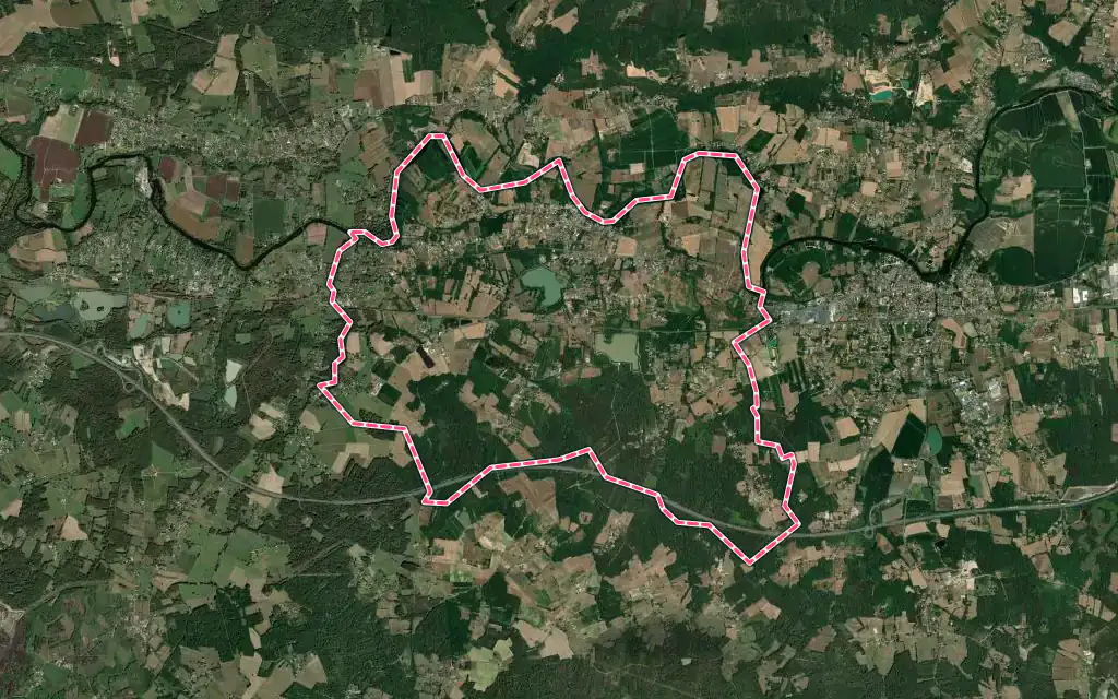 Vue satellite de Ménesplet avec ses contours administratifs