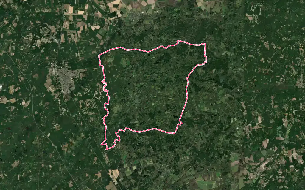Vue satellite de Ménestreau-en-Villette avec ses contours administratifs