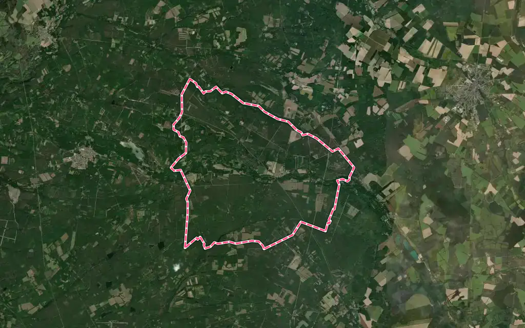 Vue satellite de Ménétréol-sur-Sauldre avec ses contours administratifs