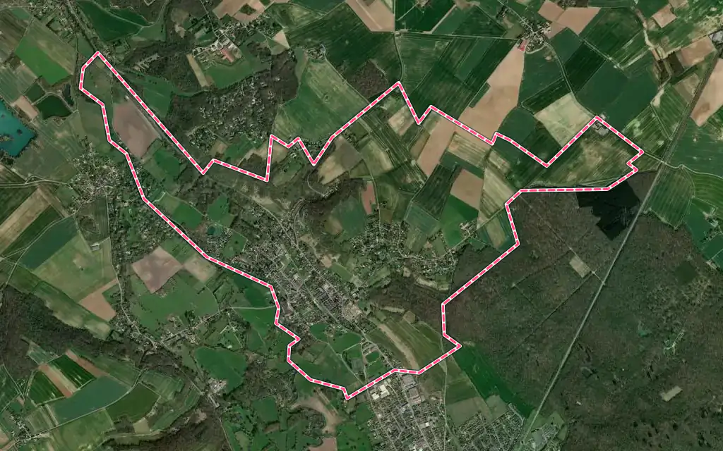 Vue satellite de Ménilles avec ses contours administratifs