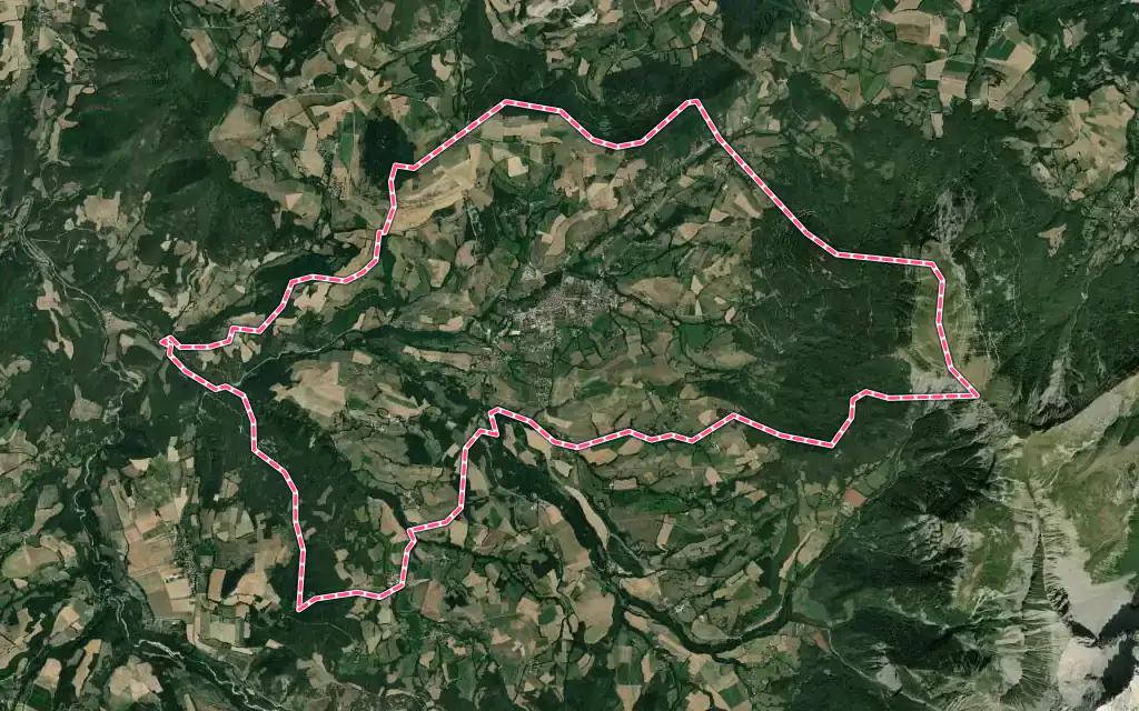 Vue satellite de Mens avec ses contours administratifs