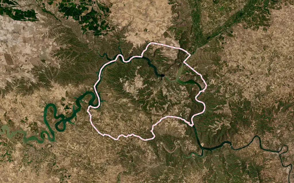 Vista satélite de Mequinenza / Mequinensa con su contorno administrativo