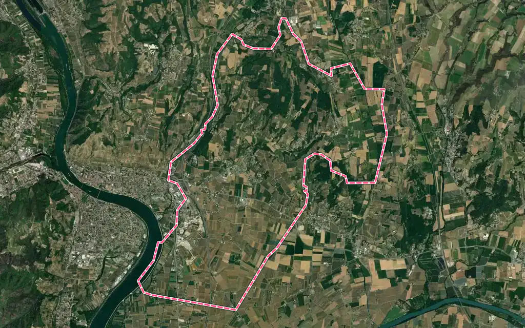 Vue satellite de Mercurol-Veaunes avec ses contours administratifs